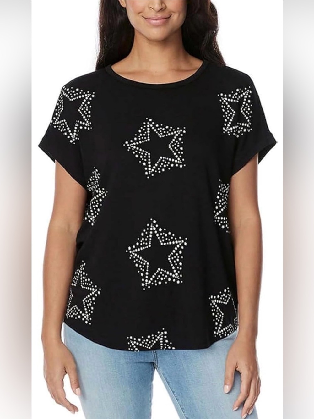 Buffalo David Bitton Black Short Sleeve Tee with White Stud Stars
